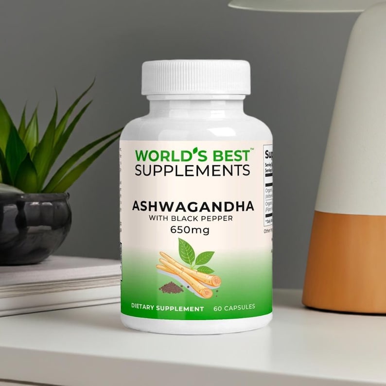 Ashwagandha Capsules: Organic Black Pepper, Adaptogenic Herbal Supplement image 1