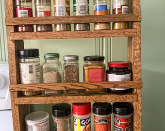 Handcrafted Oak Three Tier Spice Rack, Kitchen Organizer