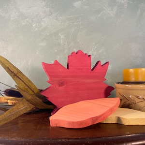 Hand Painted Maple Leaf Wood Shelf Sitter, Fall Decor