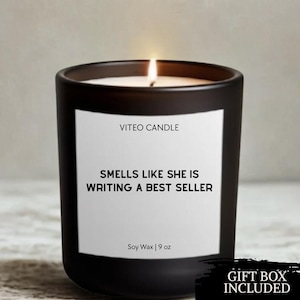 Writer Gift She&#39;s Writing A Bestseller Custom Candle For Aspiring Author Poet Funny Unique Personalized Gift Box Included Writer&#39;s Block