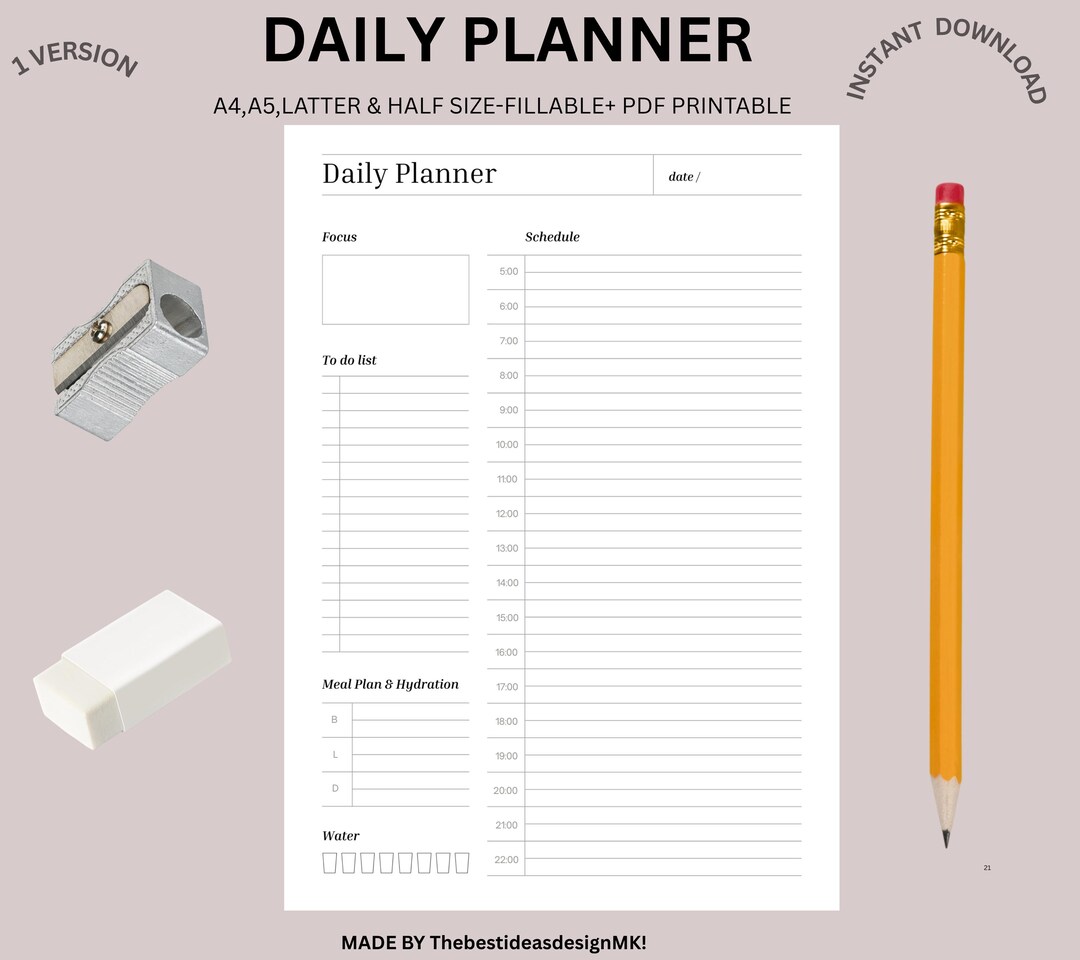 Daily Productivity Planner Printable Task Management Time Management ...