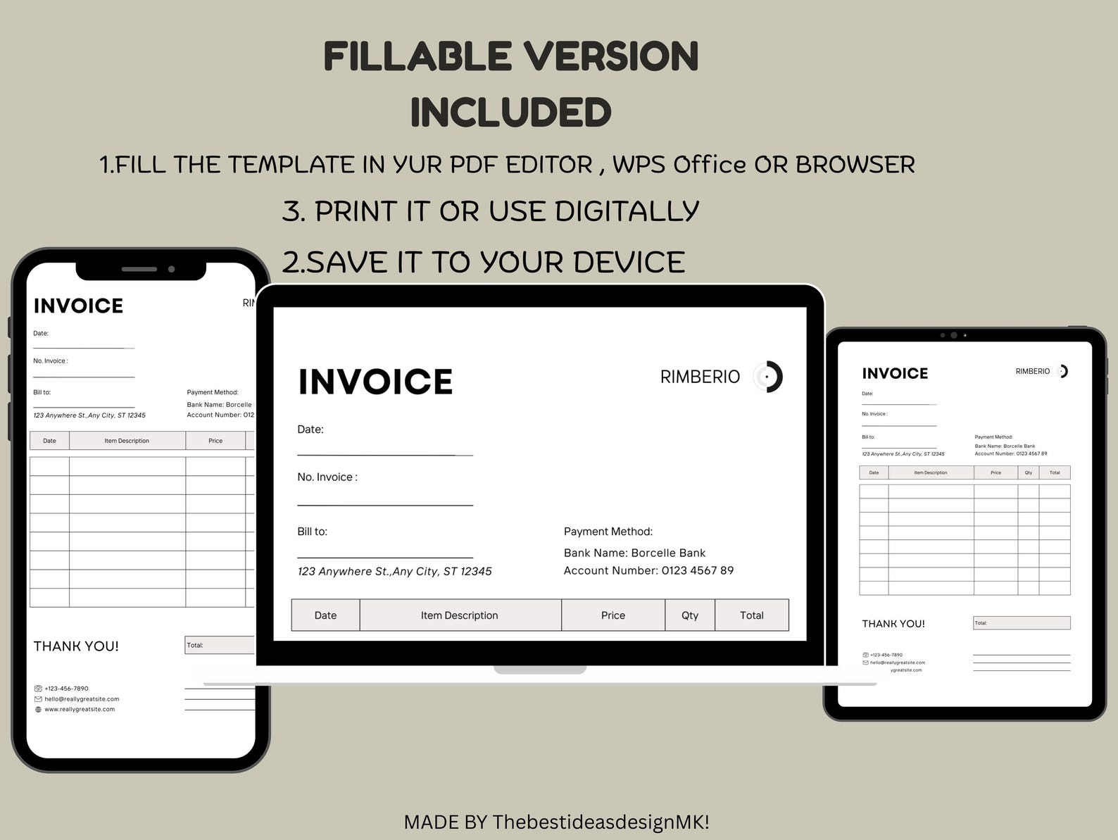 Editable Invoice Template: Small Business Billing Form (canva, PDF ...
