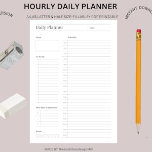 Work Daily Planner Hourly Daily Planner Printable, Daily To Do List, Undated Planner Inserts, Hourly Schedule, A5/Half Size/A4/Letter HOURLY