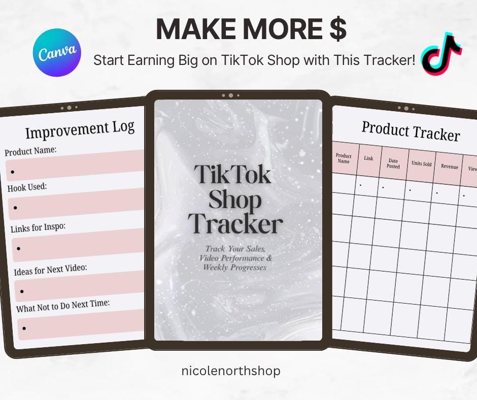 Tiktok Shop Tracker Canva Template | 10-page Editable Sales &amp; Content Planner | Small Biz ...
