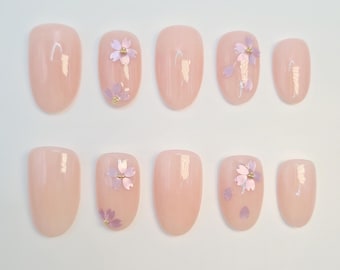 Sakura Press on Nails | Cherry Blossom Nails | Romantic Date Nails | Blush Pink Press on Nails | Spring Aesthetic Nails | Pink Purple Nails