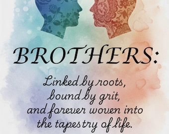 Brothers Art Print, Watercolor Silhouette Wall Decor, Meaningful Gift for Brother, Sibling Birthday Gift, Man Cave Decor,