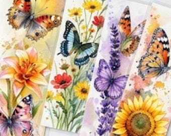 Watercolour print butterfly and flower bookmark x4