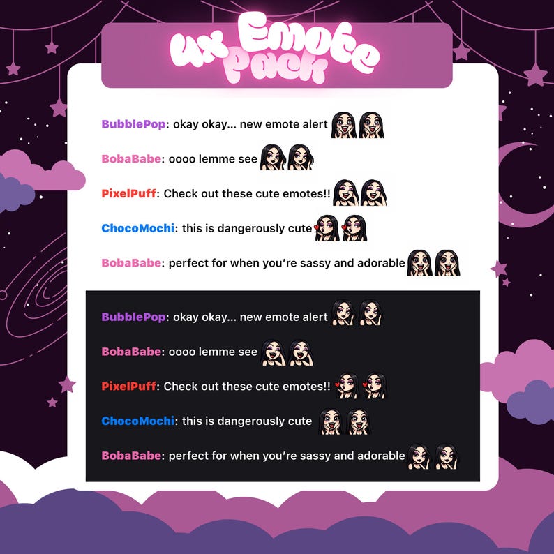 Goth Girl Twitch Emotes | Chibi Stream Graphics (4x PNG Instant ...