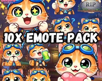Jetpack Cat Emotes | Chibi Gamer Cat Twitch Streamer Pack (10 PNG Digital Download)