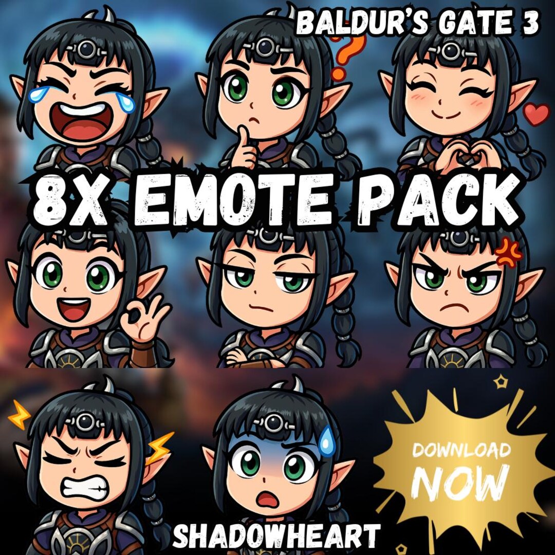 Shadowheart Emotes | Baldur's Gate 3 Chibi PNG Streamer Pack - Etsy