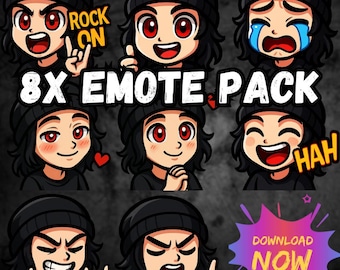 Metalhead Guy Twitch Emotes: Chibi Rocker Streamer Pack