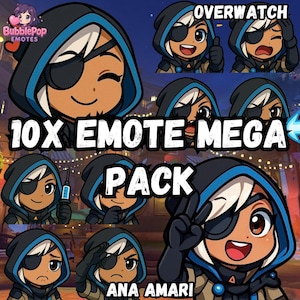 Tactical Ana Chibi Emote Set | Overwatch Sniper Support Twitch Discord Emotes | Streamer Reaction Emote Pack