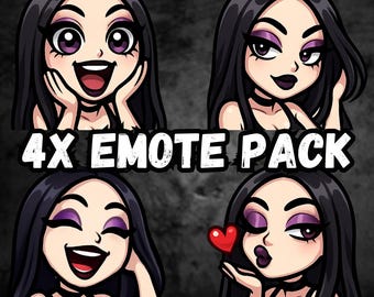 Goth Girl Twitch Emotes | Chibi Stream Graphics (4x PNG Instant Download)