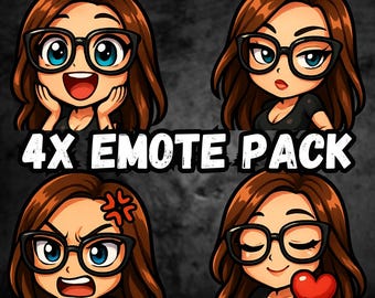 Chibi Gamer Girl Emotes: Nerdy Twitch & Discord Emote Pack (PNG Digital Download