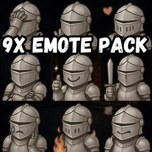 Knight Emotes | 9x Chibi Twitch & Discord Emoji Pack | Fantasy RPG Reactions | Medieval Stream Assets | Cute Crusader VTuber Emotes