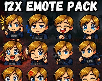 Leon S Kennedy Chibi Emotes – Resident Evil DBD Twitch Emoji Pack (Digital Download)