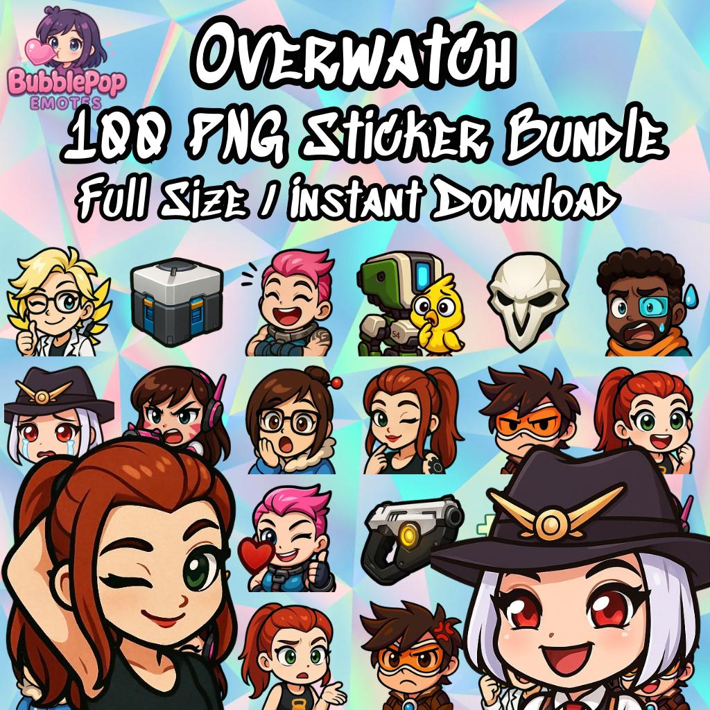 Chibi Overwatch Sticker Bundle: 100 PNG Gamer Stickers (digital ...