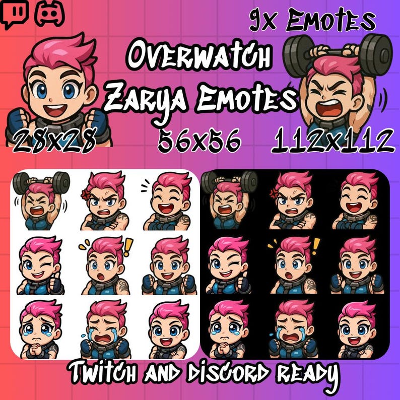 Overwatch Zarya Twitch Emotes | 9x Chibi Emote Pack | Cute Gamer Emotes ...