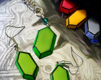 Rupee Necklace and Earring Set (Dangle or Post) - Choose Your Color - Legend of Zelda - Nintendo
