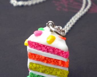 Rainbow Cake Necklace - Neon Cake, Confetti Frosting