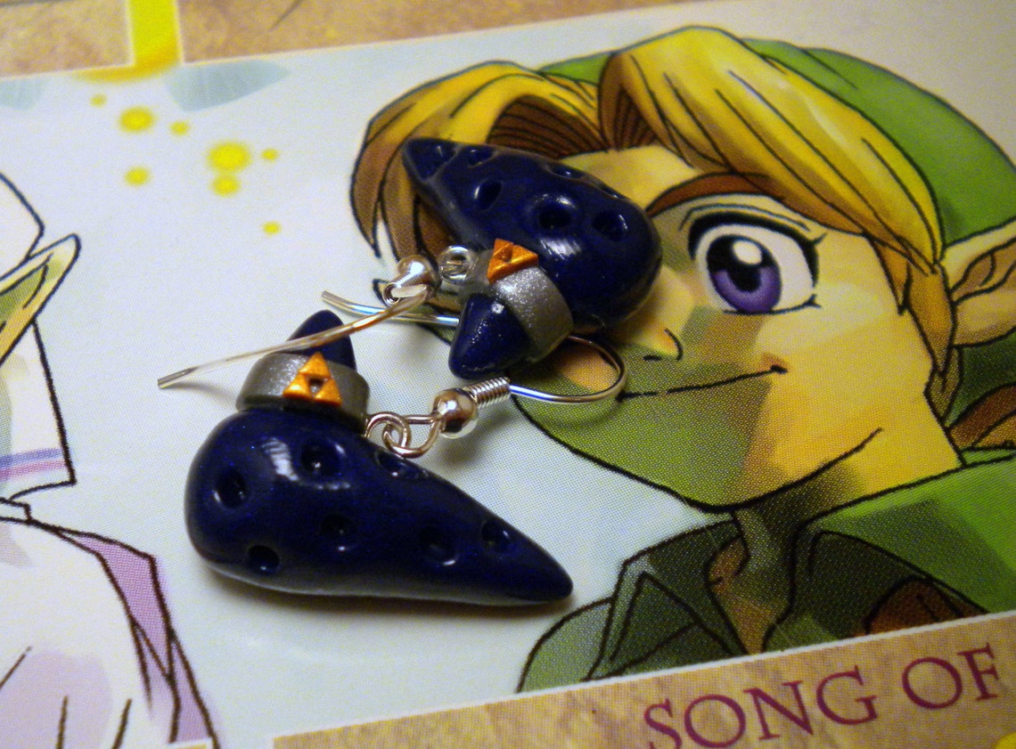 Ocarina Earrings post or Dangle Legend of Zelda Nintendo Etsy