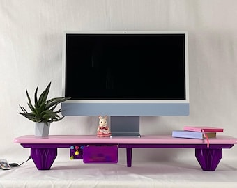 Wooden Monitor Stand – Handmade Desk Riser, Pastel MDF Computer Stand, Ergonomic Office Organizer
