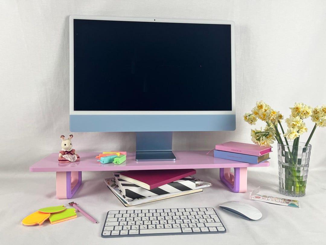 Pink Monitor Riser For Desk Pastel Pink Monitor Stand Minimalist Mdf Desk Riser - Etsy