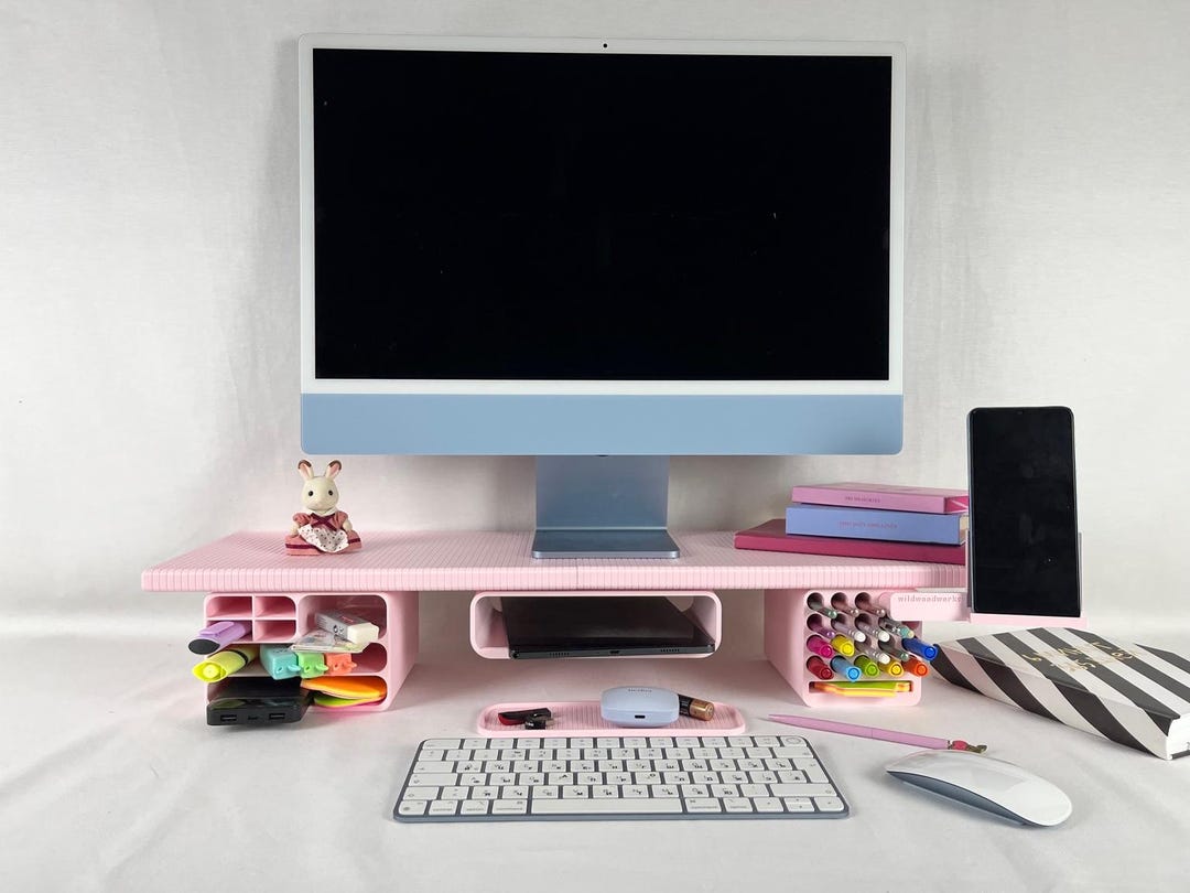 Pink Desktop Computer Stand Pastel Pink Monitor Stand – Desk Organizer, Ready to Use - Etsy