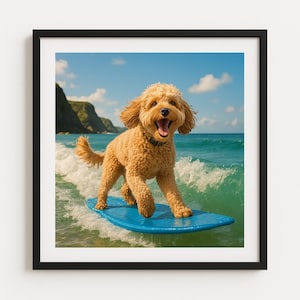 Custom Pet Dog Portrait, Digital Pet Dog Illustration From Photo, Printable Cartoon Pet Portrait, Custom Dog Surfer Print