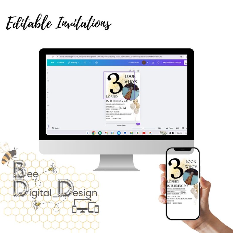 Editable Birthday Invitation Template: Any Age, Canva (digital Download ...