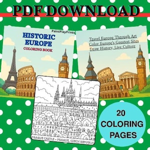 Historic Europe Coloring Book – 20 Famous Landmarks to Color | Educational Travel Art for Kids & Adults | Printable PDF.