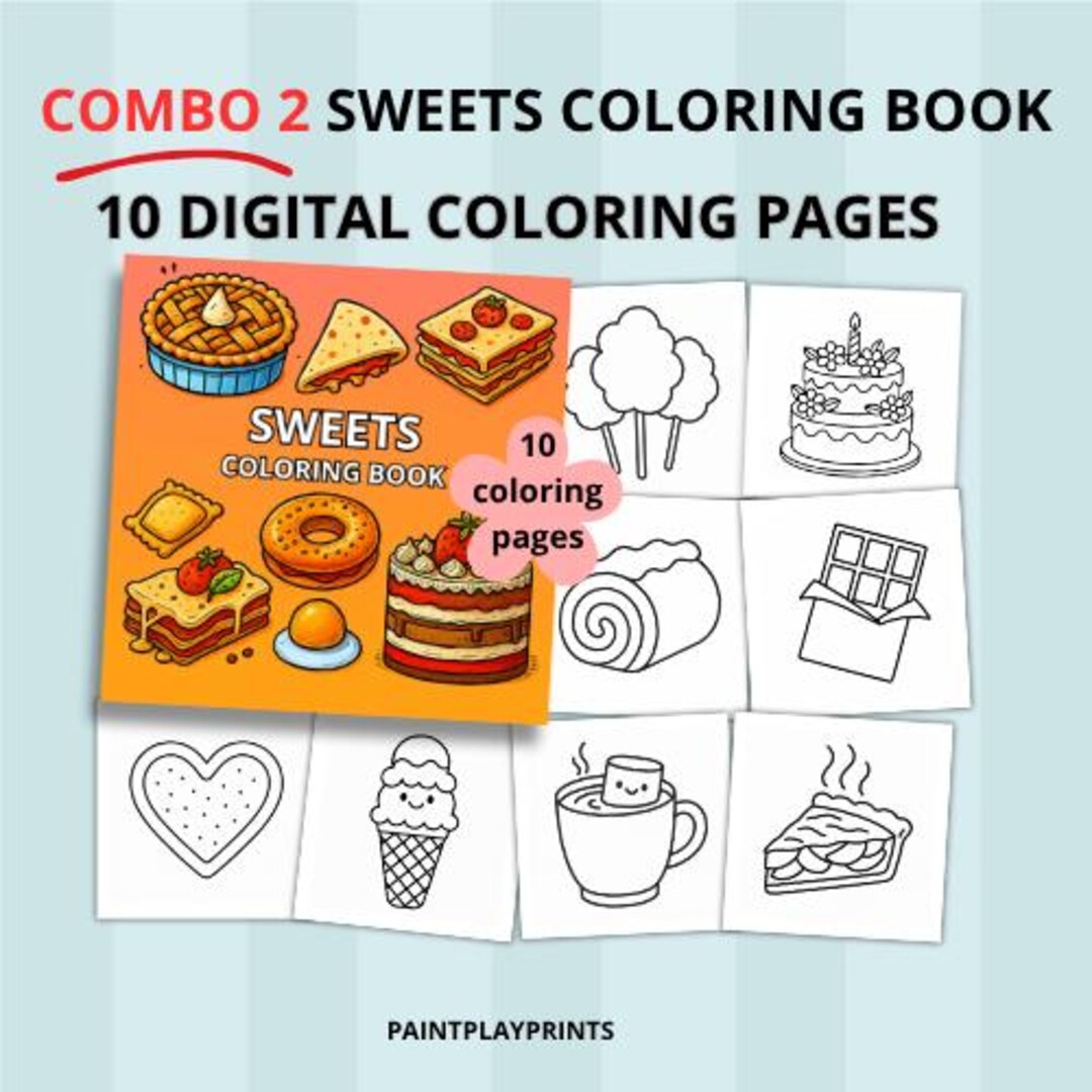 Sweets Coloring Page – 10 Dessert Illustrations (printable PDF) - Etsy