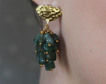Aventurine Gemstones with Gold Plated Drop Cluster Earrings