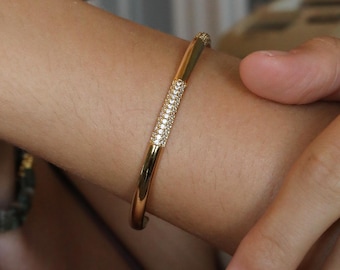 Gold Plated Cuff with Zircon Gemstone Adjustable Bracelet