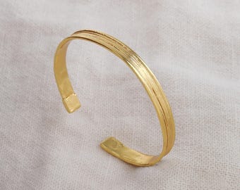 Textured Minimalist Bangle 18K Gold Plated Brass Adjustable Cuff Bracelet