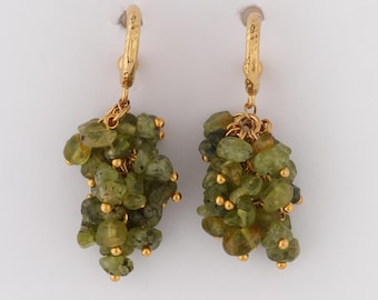 Green Garnet Gemstone Leaf Drop Dangle Earrings