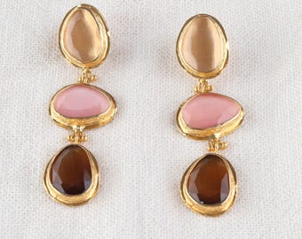 Multi Layered Drop Organic Shape Gemstone Long Dangle Earring