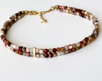 Picasso Jasper Stone Choker with Gold Accent Spacer Gemstone Necklace