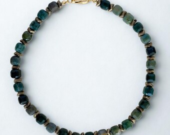 Moss Agate and Hematite Beaded Necklace