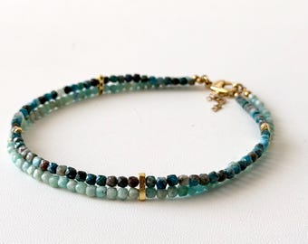 Amazonite Gemstone Choker Necklace Blue Green Beaded Choker