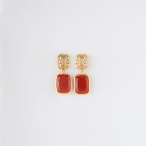 Modern Muse Earrings – Red Gemstone Drop Earrings with Filigree Top