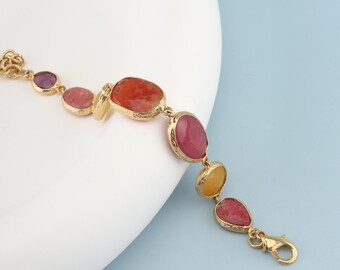 Rainbow Gemstone Chain Bracelet – Gold Plated Statement Jewelry