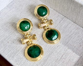 Gemstone Gold Plated Drop Earrings | Emerald, Sapphire or Ruby