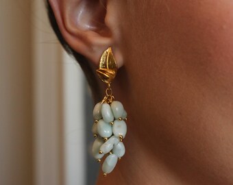 Amazonite Gemstone Gold Plated Leaf Dangle Earrings