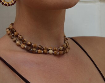 Brown Jasper Bead Double Strand Earth Tones Necklace