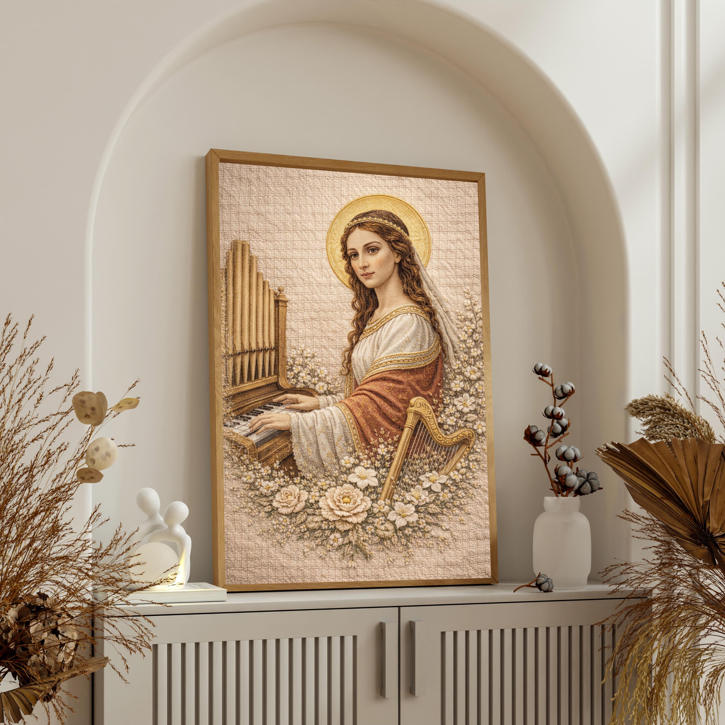 Saint Cecilia Textile Wall Art, Patron Saint Music Catholic Print ...