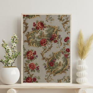Vintage Tapestry Floral Print: Antique Textile Wall Art (Digital Download