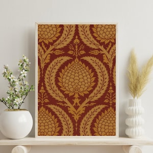 Vintage Tapestry Print: Brown Floral Antique Style Wall Art (Digital Download)