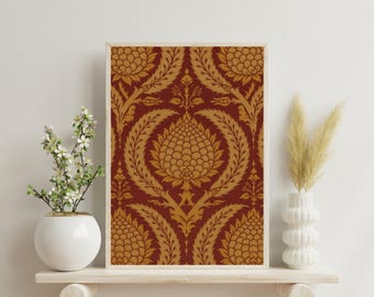 Vintage Tapestry Print: Brown Floral Antique Style Wall Art (Digital Download)