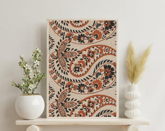 Floral Tapestry Wall Art Print: Vintage Rug-Inspired Boho Decor (Digital Download)